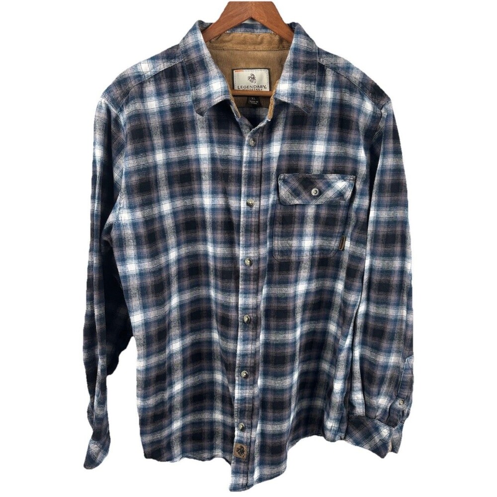 Legendary Whitetails Men's Long Sleeve Blue Plaid Flannel Size XL 100% Cotton - Picture 2 of 8
